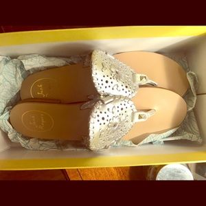 Jack Rogers Georgica Leather Sandals, Silver, 7.5